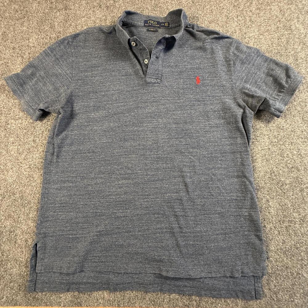Polo Ralph Lauren Mens Classic Fit Heather Blue Cotton Polo Shirt Large 1842